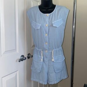 Zara Blue Linen Short Jumpsuit Size 11-12